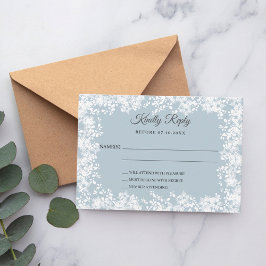 Snowflakes dusty blue winter wedding RSVP Kaartje