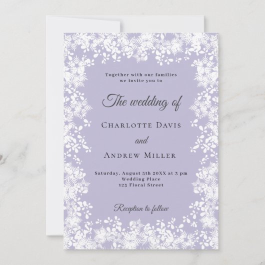 Snowflakes dusty lavender winter wedding kaart (Voorkant)