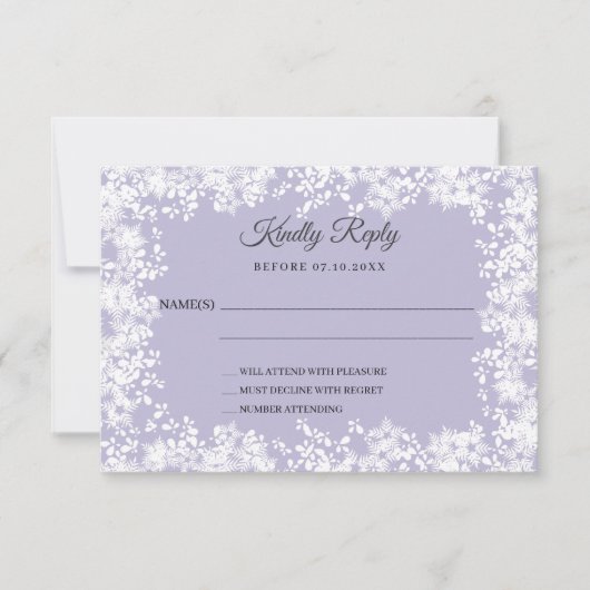 Snowflakes dusty lavender winter wedding RSVP (Voorkant)