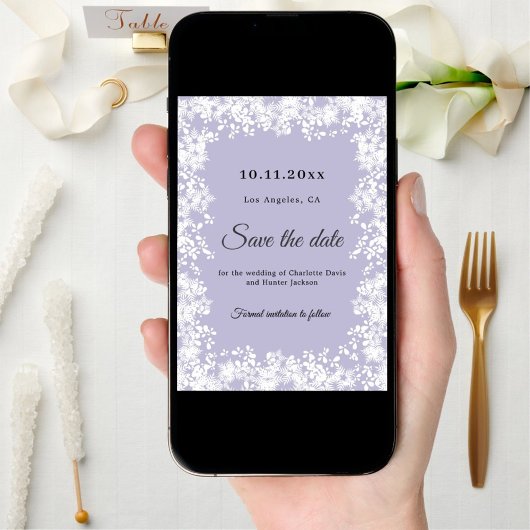 Snowflakes dusty lavender winter wedding save the date