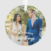 Snowflakes eerste kerst met huwelijksnaam ornament (achterkant)