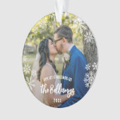 Snowflakes eerste kerst met huwelijksnaam ornament (voorkant)