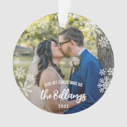 Snowflakes eerste kerst met huwelijksnaam ornament