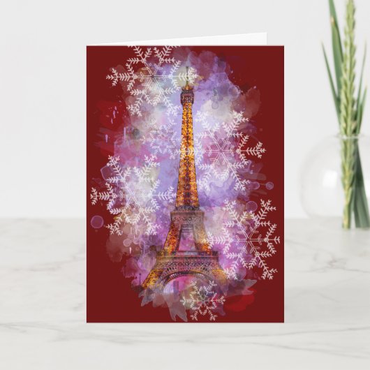 Snowflakes Eiffel Tower Paris Winterkerst Feestdagen Kaart (Voorkant)