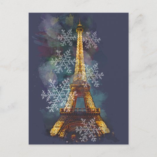 Snowflakes Eiffel Tower Paris Winterkerst Feestdagenkaart (Voorkant)