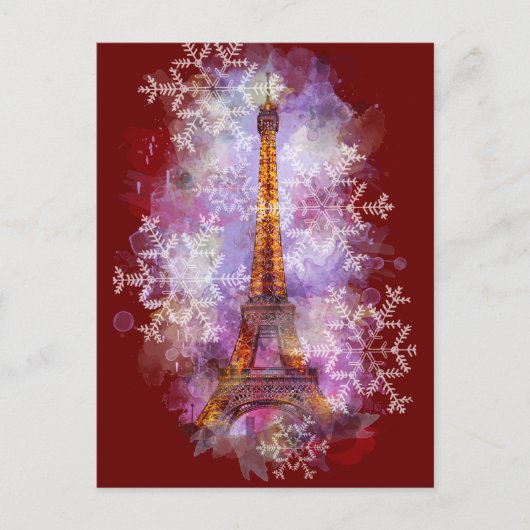 Snowflakes Eiffel Tower Paris Winterkerst Feestdagenkaart (Voorkant)