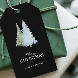 Snowflakes Elegant Black Pine Tree Christmas Cadeaulabel