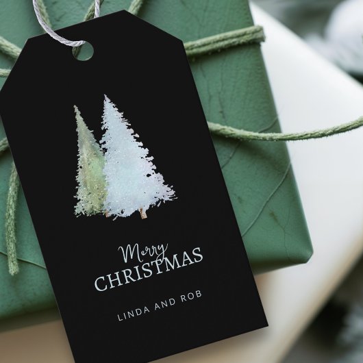 Snowflakes Elegant Black Pine Tree Christmas Cadeaulabel