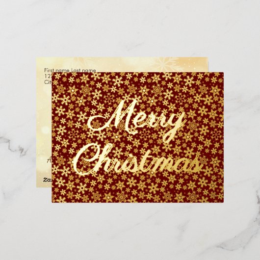 Snowflakes, elegant script bogundy folie feestdagen briefkaart (Voorkant / Achterkant)