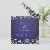 Snowflakes en Blue Damask Wedding Kaart (Staand voorkant)