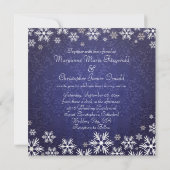 Snowflakes en Blue Damask Wedding Kaart (Achterkant)