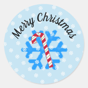Snowflakes en Candy Cane Classic Round Sticker