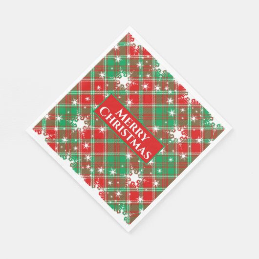 Snowflakes en geplatte rode, groene en witte kerst servet (Hoek)