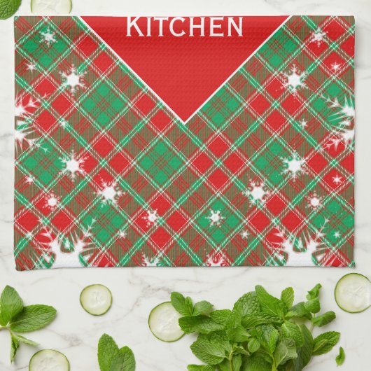 Snowflakes en geplatte rode, groene en witte kerst theedoek (Gevouwen)