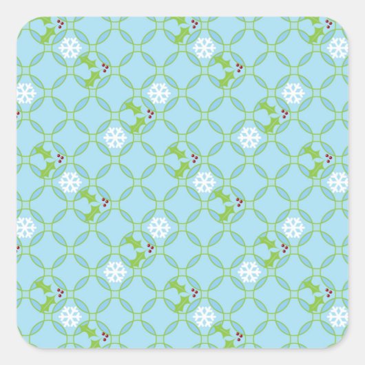 Snowflakes en Holly KerstSquare Stickers (Voorkant)