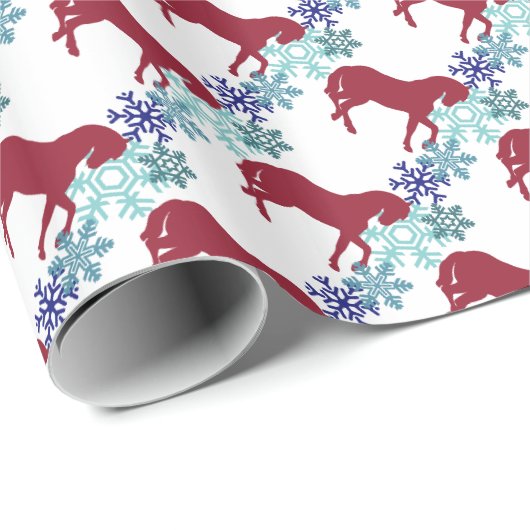 Snowflakes en kerstcadeaubonen voor paarden cadeaupapier (Rol Hoek)
