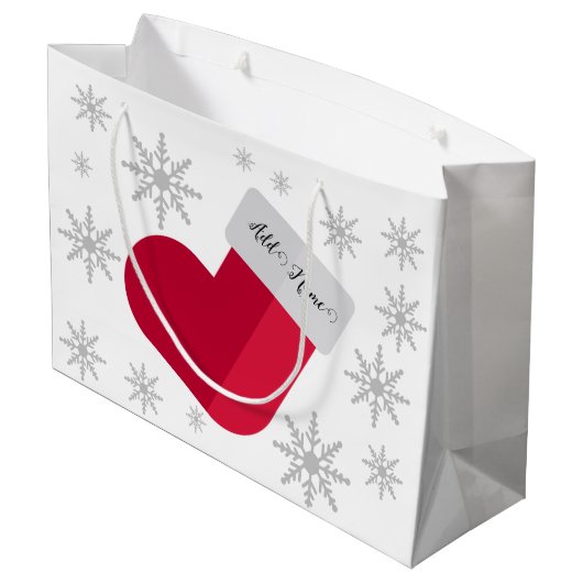 Snowflakes en kerststouwen Naam toevoegen Groot Cadeauzakje (Achterkant Gekanteld)