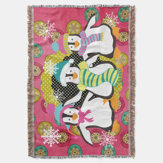 Snowflakes en Orbs Penguins Holiday Throw Deken (Voorkant Verticaal)