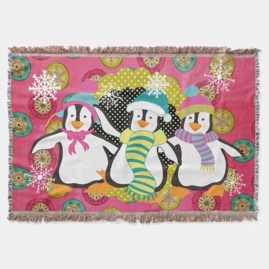 Snowflakes en Orbs Penguins Holiday Throw Deken (Voorkant)