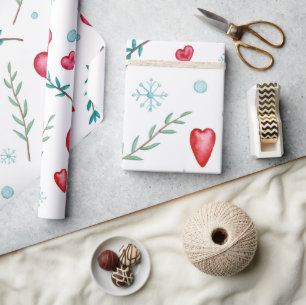 Snowflakes en rode harten voor kerstmis cadeaupapier