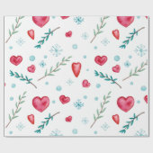 Snowflakes en rode harten voor kerstmis cadeaupapier (Vlak)