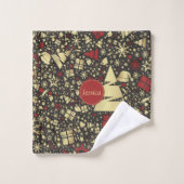 Snowflakes en sars met rode en gouden kerstbomen bad handdoek (Wasdoekje)