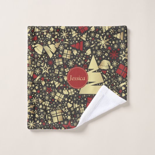 Snowflakes en sars met rode en gouden kerstbomen bad handdoek (Wasdoekje)