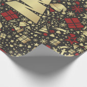 Snowflakes en sars met rode en gouden kerstbomen cadeaupapier (Hoek)