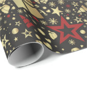 Snowflakes en sars met rode en gouden kerstbomen cadeaupapier (Rol Hoek)