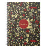 Snowflakes en sars met rode en gouden kerstbomen notitieboek (Voorkant)