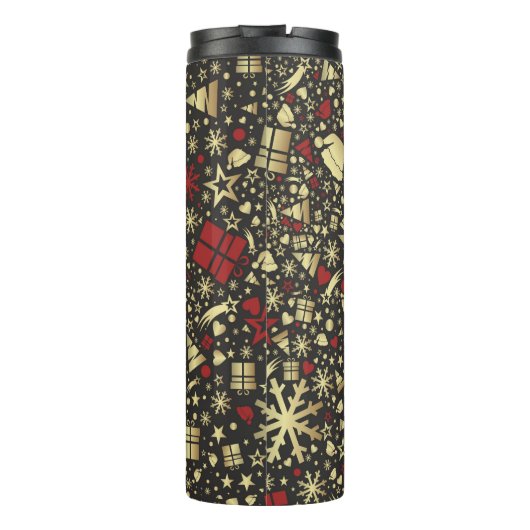 Snowflakes en sars met rode en gouden kerstbomen thermosbeker (Achterkant)