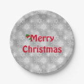 Snowflakes en Snowman met prettige kerst Papieren Bordje (Voorkant)