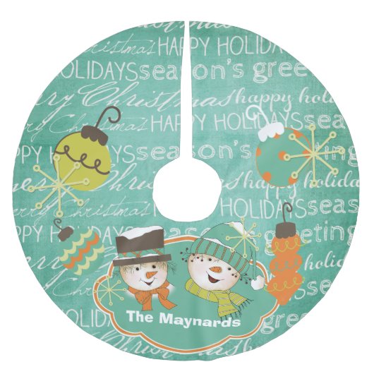 Snowflakes en Snowmen Typografie Tree Skirt Kerstboom Rok (Voorkant)