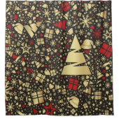 Snowflakes en sterren met rode en gouden kerstbome douchegordijn (Voorkant)