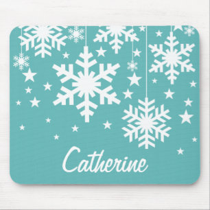 Snowflakes en sterren Mousepad, Aqua Muismat