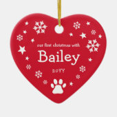 Snowflakes en sterretjes, eerste Kerstmis met eten Keramisch Ornament (Voorkant)