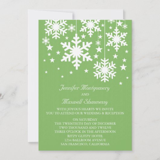 Snowflakes en sterweddenschap, uitnodiging voor gr (Voorkant)