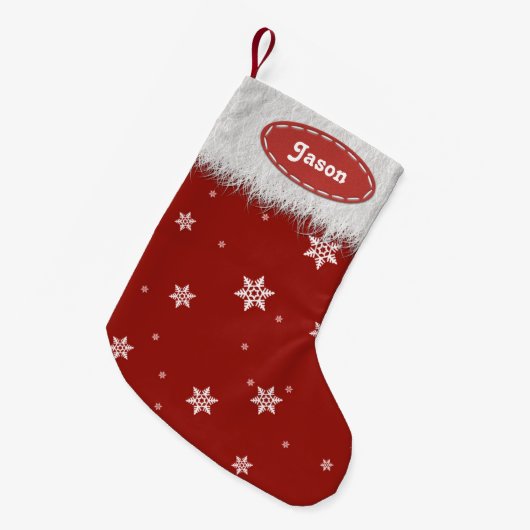 Snowflakes en witte bont - kerstkousen kleine kerstsok (Voorkant (Hangend))