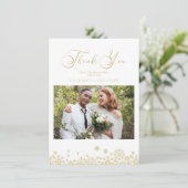 Snowflakes Fake Gold Effect First Merry Kerstry Bedankkaart (Staand voorkant)