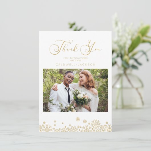 Snowflakes Fake Gold Effect First Merry Kerstry Bedankkaart (Staand voorkant)