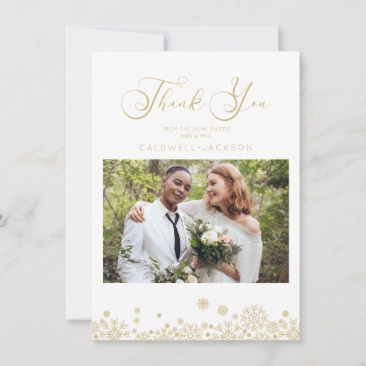 Snowflakes Fake Gold Effect First Merry Kerstry Bedankkaart (Voorkant)