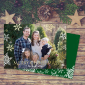 Snowflakes Falling Full Photo Green Kerstmis Gold Folie Feestdagenkaart