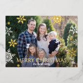 Snowflakes Falling Full Photo Green Kerstmis Gold Folie Feestdagenkaart (Voorkant)