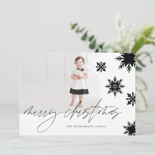 Snowflakes familie met prettige kerst feestdagenkaart (Staand voorkant)