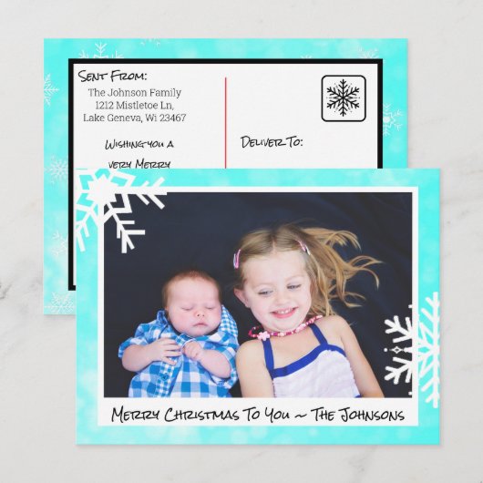 Snowflakes familiekaart voor fijne kerst briefkaart (Voorkant / Achterkant)