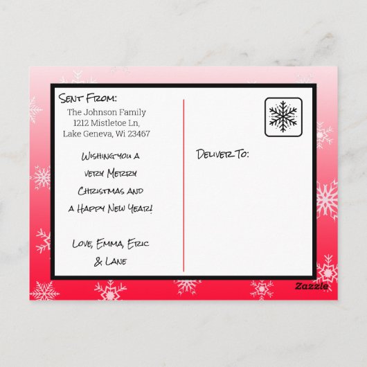 Snowflakes familiekaart voor fijne kerstakerroodvo briefkaart (Achterkant)