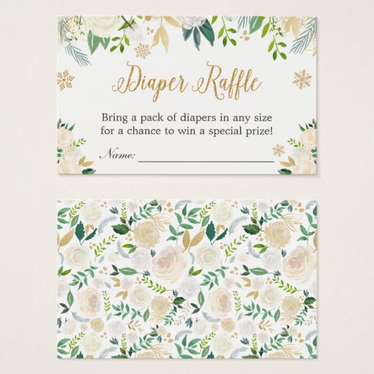 Snowflakes Floral Gold Baby shower Diaper Raffle Visitekaartje (Voorkant /achterkant)