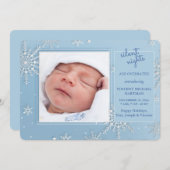 Snowflakes Foto Blauwe Aankondiging geboorte (Voorkant / Achterkant)