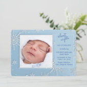 Snowflakes Foto Blauwe Aankondiging geboorte (Staand voorkant)