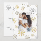 Snowflakes Foto Gold Silver Snow Holiday Script Feestdagenkaart (Voorkant / Achterkant)
